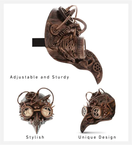 Vista 4 de Steampunk Bird Beak Half Mask Robot Goggle Costume - Bronce