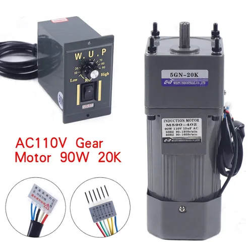 Vista 6 de Motor de engranaje de CA de 110 V, 90 W, 68 RPM, motor eléctrico monofásico con controlador de velocidad variable ajustable, motor con engranaje