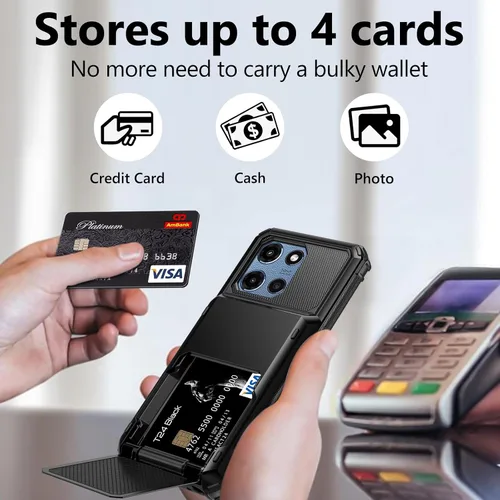 Vista 2 de Vofolen Funda tipo cartera para Moto G Play 2025 con tarjetero de doble capa, resistente, a prueba de golpes, protección contra caídas, tapa oculta