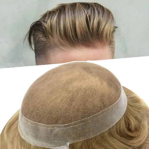 Vista 21 de Mens Toupee Hair Piece Real Cabello humano suave francés Encaje Toupee para hombres Sistema de reemplazo de cabello Hombres Hairpieces Hombres