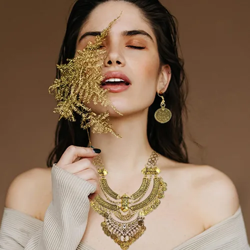 Vista 2 de YANCHUN Disfraz de gitana para mujer, joyería de gitana para mujer, disfraz renacentista, conjunto de collar bohemio, juego de aretes, joyería