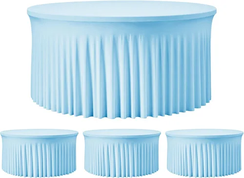 Vista 62 de Mantel redondo de 60 pulgadas en negro para mesas de 5 pies, funda de mesa ajustada de elastano con borde elástico y falda, lavable, sin arrugas