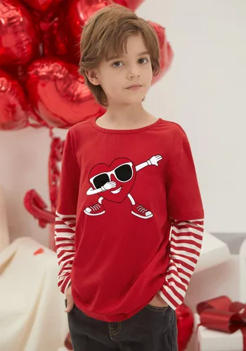 Vista 2 de BesserBay Valentines Day Unisex Kids Long Sleeve Top 2-14 Years Rojo Corazón