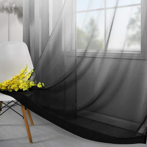 Vista 3 de KOUFALL - Cortinas negras de 63 pulgadas de largo para dormitorio, juego de 2 paneles con ojales, cortinas semitransparentes de imitación de lino