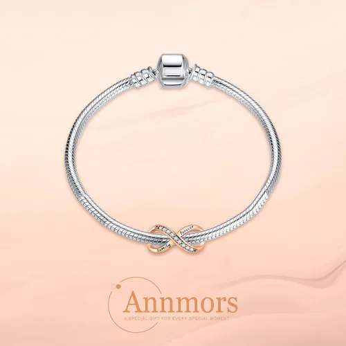 Vista 2 de Annmors Dijes de plata de ley 925 con circonitas cúbicas 5A para mamá, familia, amor, para pulseras europeas, regalo de Navidad para mujeres y niñas