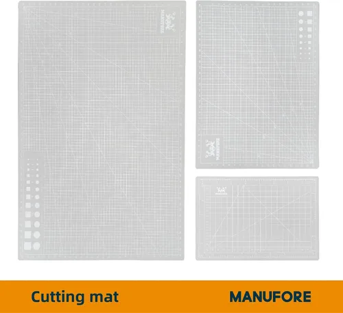 Vista 3 de MANUFORE Juego de alfombrillas de corte gris A3, A4, A5 con escala de centímetro y pulgadas, tabla de cortar autocurable con 5 capas de grosor