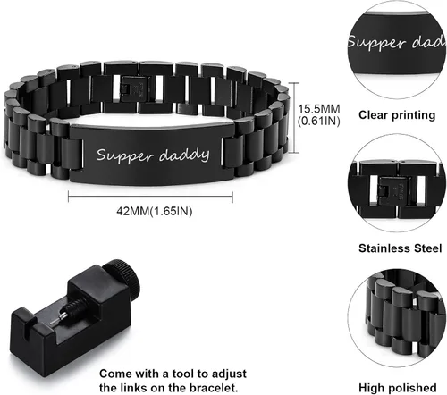 Vista 2 de Fathers Day Bracelet for Dad,To My Dad Bracelet,Masculine Watch Band Stainless Steel Link Bracelet Dad Birthday Bracelet for Men From Daughter Son