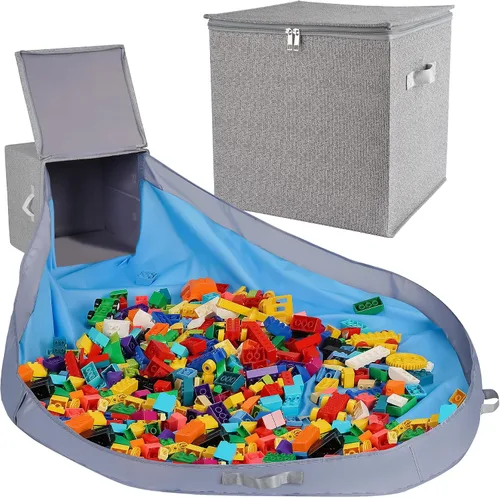 Vista 7 de SAM AND MABEL Organizador de almacenamiento de juguetes con tapete de juego para niños, 13 x 13 x 13 pulgadas, apilable y plegable, caja