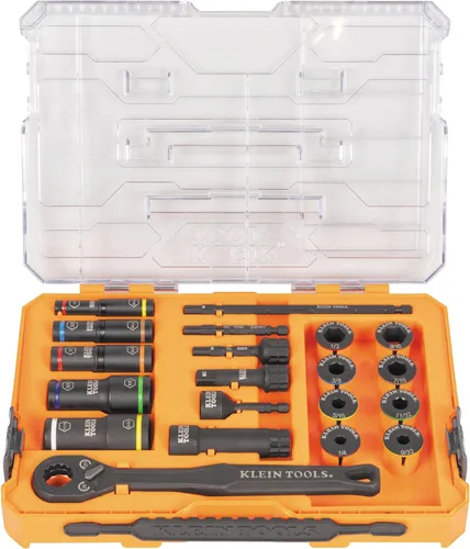 Vista 15 de Klein Tools 65400 KNECT Juego de 15 piezas de pasadores de enchufe, juego de enchufes de impacto SAE con estuche MODbox, enchufes, puntas