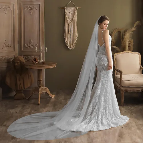 Vista 6 de AMBRE ADELE Long Tulle Wedding Veil for Brides