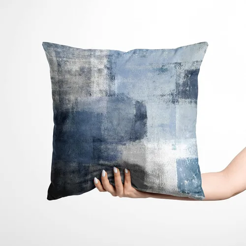 Vista 4 de Almohadas de terciopelo decorativas abstractas de color azul y gris, fundas de almohada de 16 x 16 pulgadas Juego de 2, azul marino, gris, fundas