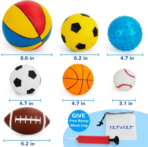 Vista 4 de Pelotas para niños pequeños de 1-3 años, juguetes deportivos para niños pequeños, juego de 7 pelotas deportivas de espuma suave para niños - pelota