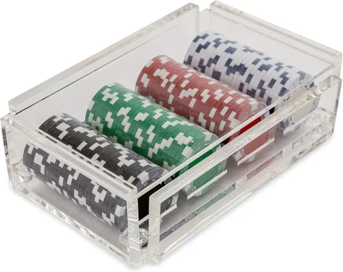 Vista 11 de La Ficha - Juego de fichas de póquer, 100 fichas resistentes y resistentes, incluye 4 fichas de color para jugar, caja de acrílico hecha a mano