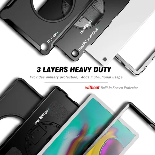 Vista 4 de Dteck Funda para Galaxy Tab S5e 2019, resistente, de cuerpo completo, resistente, a prueba de golpes, con correa de mano giratoria para tableta