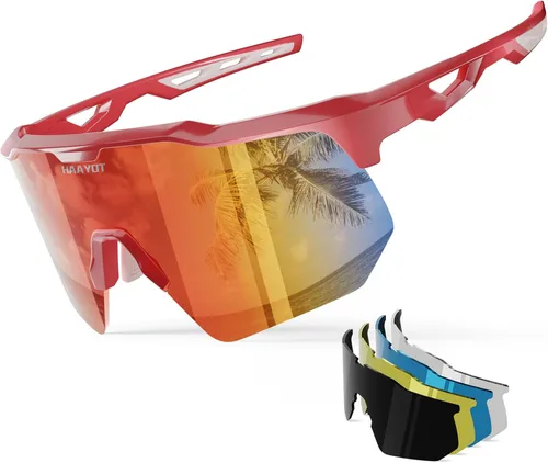 Vista 12 de HAAYOT Gafas de sol deportivas polarizadas para hombres y mujeres, jóvenes, béisbol, ciclismo, correr, softbol, ciclismo, 5 lentes