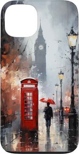 Vista 7 de Funda para iPhone 16 Wet London Iconic Red Phone Booth Clocktower Art Cover Phone Case