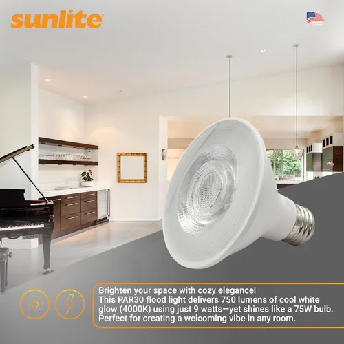 Vista 5 de Sunlite Foco Reflector PAR30 LED, Foco, 9W (equivalente a 75W), 750 Lm, Base E26 Media, CRI 90, Atenuable, Uso en Iluminación de Riel Decorativa