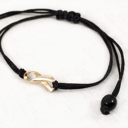 Vista 5 de Gold Ribbon Support Friendship Bracelet, September Childhood Cancer Awareness Month, Handmade Small 18K Gold Plated Ribbon Shaped Charm with Black