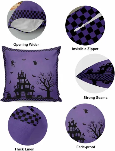 Vista 5 de Juego de 2 fundas de almohada de Halloween de 20 x 12 pulgadas, diseño de castillo embrujado, fantasma, fundas de cojín decorativas, fundas