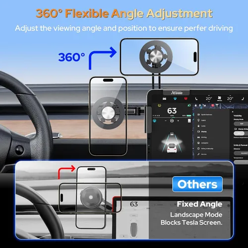 Vista 13 de Aceele Magsafe - Soporte de teléfono para Tesla Model 3 e Y, marco de metal magnético para accesorios de pantalla táctil de automóvil, soporte