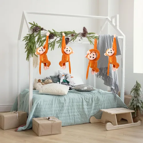 Vista 6 de Paquete de 4 monos de peluche colgantes de 17.8 pulgadas con cierres de gancho y bucle, regalos de juguetes de peluche para adolescentes y adultos