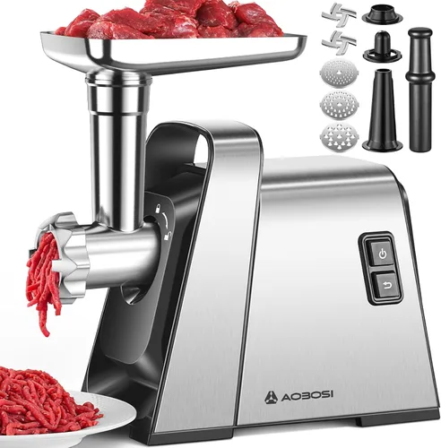 Vista 9 de AAOBOSI Picadora de carne eléctrica de 3000 W máx. con motor de CC silencioso de 60 dB, empujador de alimentos con inversión automática