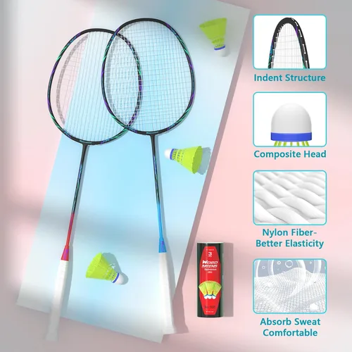 Vista 5 de Raquetas de bádminton profesionales de fibra de carbono para patios traseros y gimnasio