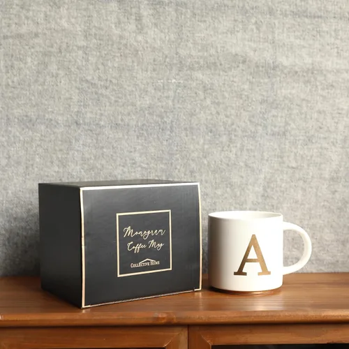 Vista 5 de COLLECTIVE HOME - Tazas de cerámica con monograma, tazas de café con inicial dorada de 15 onzas, elegantes tazas de té del alfabeto, elegante taza p