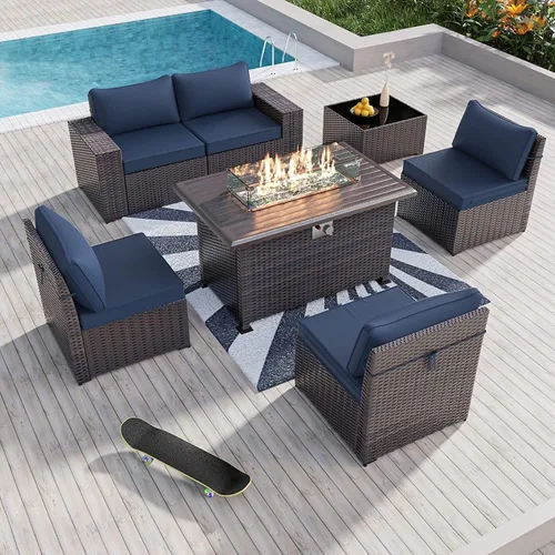 Vista 44 de Kullavik - Juego de muebles para exterior de 6 piezas con sofá modular de ratán de polietileno, color negro