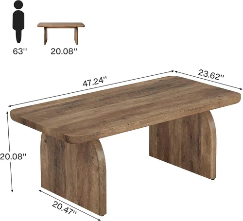 Vista 2 de Tribesigns Mesa auxiliar para sala de estar, mesa central rectangular de 47 pulgadas con esquinas redondeadas, muebles de té de cóctel bajos y Marrón