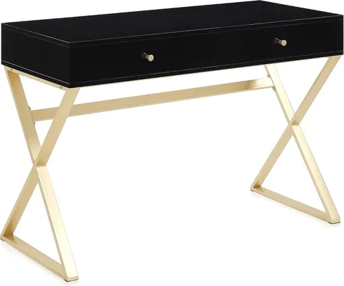 Vista 9 de BELLEZE moderna mesa de tocador, mesa de maquillaje o escritorio para oficina en casa, computadora, portátil, para escribir, con dos cajones de Negro