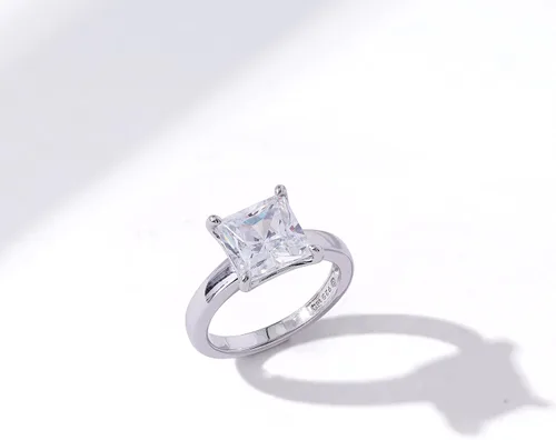 Vista 5 de Platinum or Gold plated Sterling Silver Princess-Cut Solitaire Ring made with Infinite Elements Cubic Zirconia