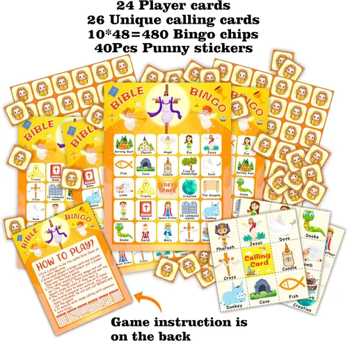 Vista 4 de Juego de bingo para 24 jugadores para niños, juego de bingo bíblico y tarjetas de bingo de Acción de Gracias para actividades familiares, escuela
