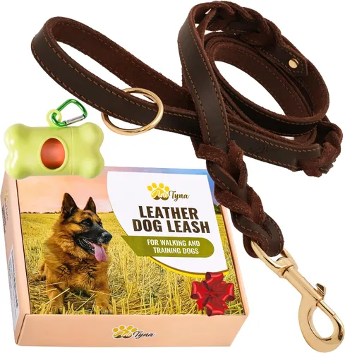 Vista 8 de ADITYNA - Correa de perro de cuero de doble asa de 6 pies - Correa trenzada resistente para perro con asa de tráfico para mastín, Saint-Bernard