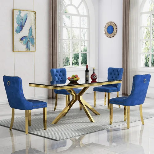 Vista 81 de HomVent - Juego de mesa de comedor de mármol sintético de 68 pulgadas con 4 sillas de terciopelo para cocina Modern Rectangular Faux Marble