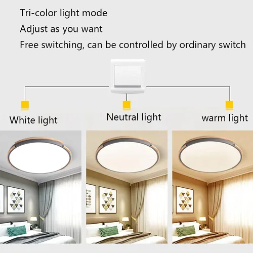 Vista 4 de Lámpara de techo LED redonda, atenuación de tres colores, 16 W, 1590 lúmenes, ahorro de energía, instalación integrada, cerca de lámparas de techo
