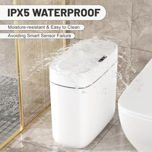 Vista 4 de JUDRDO Bote de basura pequeño para baño, 3.5 galones, automático, sin contacto, con tapa, sensor de movimiento, delgado, impermeable, cesta