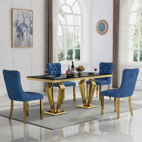 Vista 78 de HomVent - Juego de mesa de comedor de mármol sintético de 68 pulgadas con 4 sillas de terciopelo para cocina Modern Rectangular Faux Marble