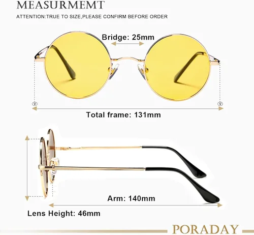 Vista 7 de PORADAY Circle Lennon - Gafas de sol redondas polarizadas estilo hippie pequeño círculo