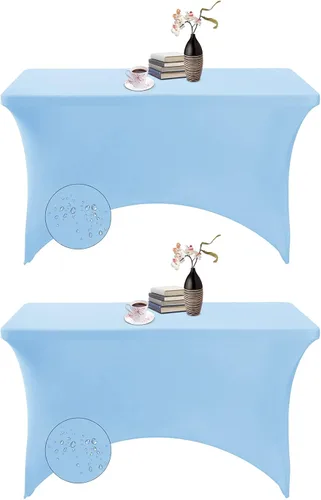 Vista 109 de Paquete de 2 fundas de mesa de elastano impermeables para mesas rectangulares, 6 pies, negras, elásticas, resistentes a manchas, para todas