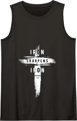 Vista 7 de Iron Sharpens Iron Proverbs 27:17 Christian Mens Tank Top, Negro