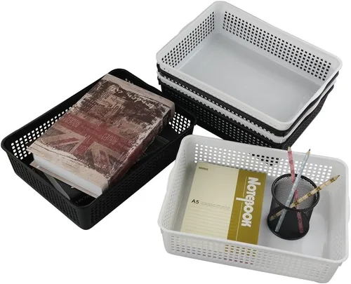 Vista 7 de Teyyvn Bandejas de almacenamiento de papel rectangulares de plástico A4, juego de 6 cestas de plástico tamaño carta A4 Letter Size, Ventilated