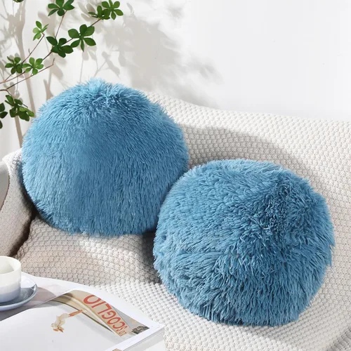 Vista 10 de Paquete de 2 Almohadas Decorativas de Bola Redonda de Felpa de 10 Pulgadas, Almohadas Nórdicas Suaves de Boucle Esféricas Peludas Circulares
