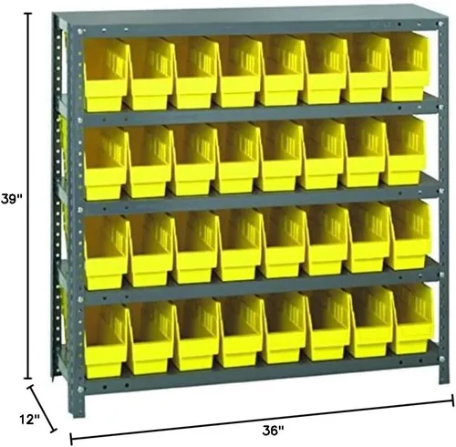 Vista 310 de Quantum QSBU-245BK Heavy Duty Shelving Unit with (7) Shelves and (24) QUS245 Black Bins for Garage Warehouse Storage Distribution 400 lb Load