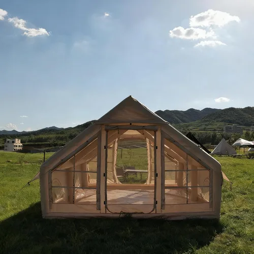 Vista 7 de Tiendas inflables para 5-8 personas de 129 pies cuadrados, tienda de campaña de inflado rápido, tienda de campaña Oxford Glamping 300D con gato