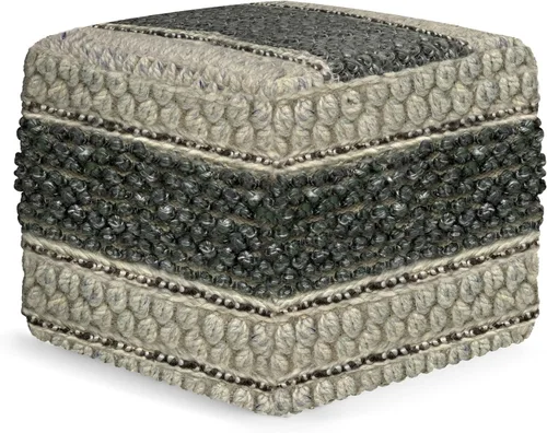 Vista 15 de SIMPLIHOME Fredrik - Puf cuadrado – Otomano de cuero genuino tejido de 18 pulgadas de ancho en negro, reposapiés estilo bohemio o asiento adicional