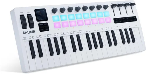 Vista 9 de M-VAVE 25 Teclas 16 Almohadillas de Batería Retroiluminadas Teclado MIDI – Creador de Ritmos Profesional y Keytar para Producción Musical de Teclado