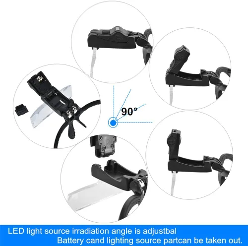 Vista 5 de visor con 5 lentes de aumento con 2 LED, lupa de joyero profesional, soporte de luz y vincha intercambiables The 5 lenses can be replaced. ，Loupe