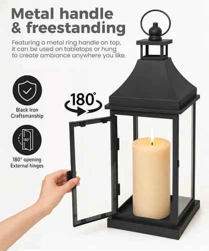 Vista 5 de Juego de 2 faroles de vela decorativos negros para interiores
