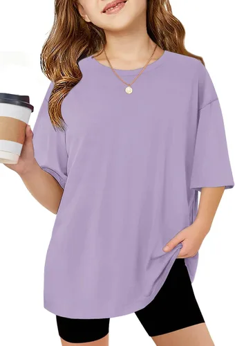 Vista 22 de Arshiner Camisetas de gran tamaño para niñas, camisetas básicas suaves y casuales de verano Negro